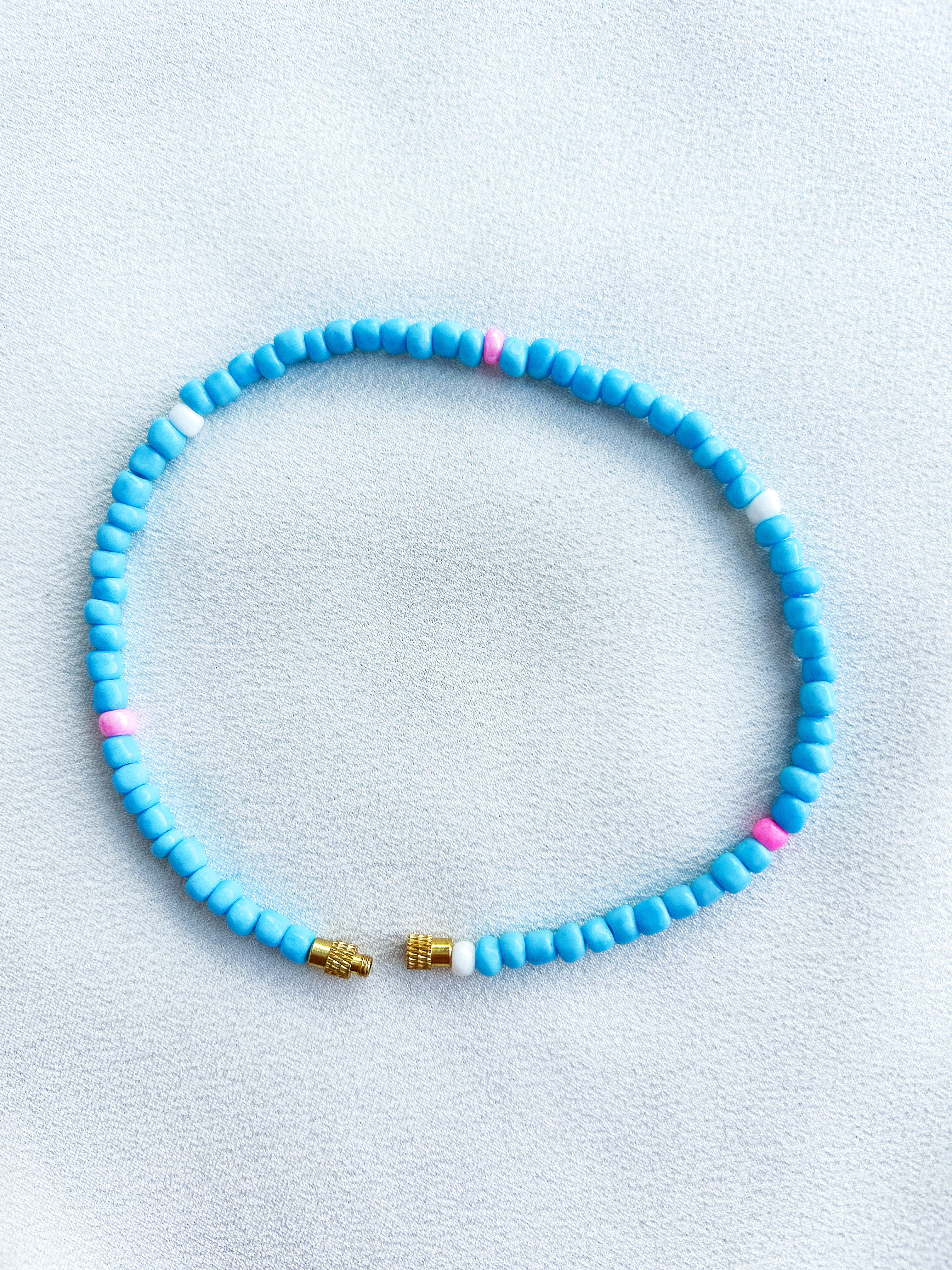 [THE ELEVEN] Anklet/Bracelet: Blue/Pink + White [Large Beads]