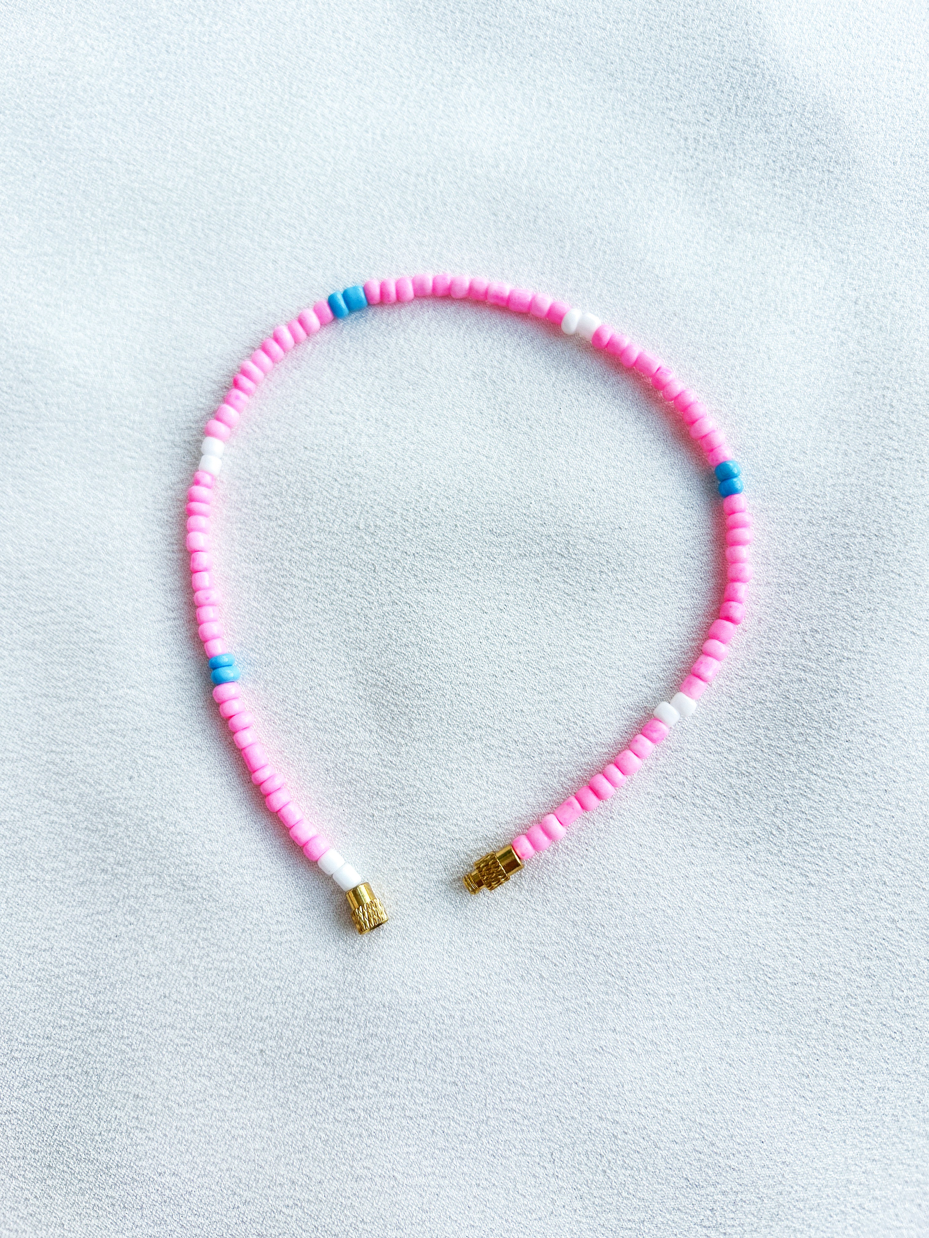 [THE ELEVEN] Anklet/Bracelet: Pink/White + Blue [Small Beads]
