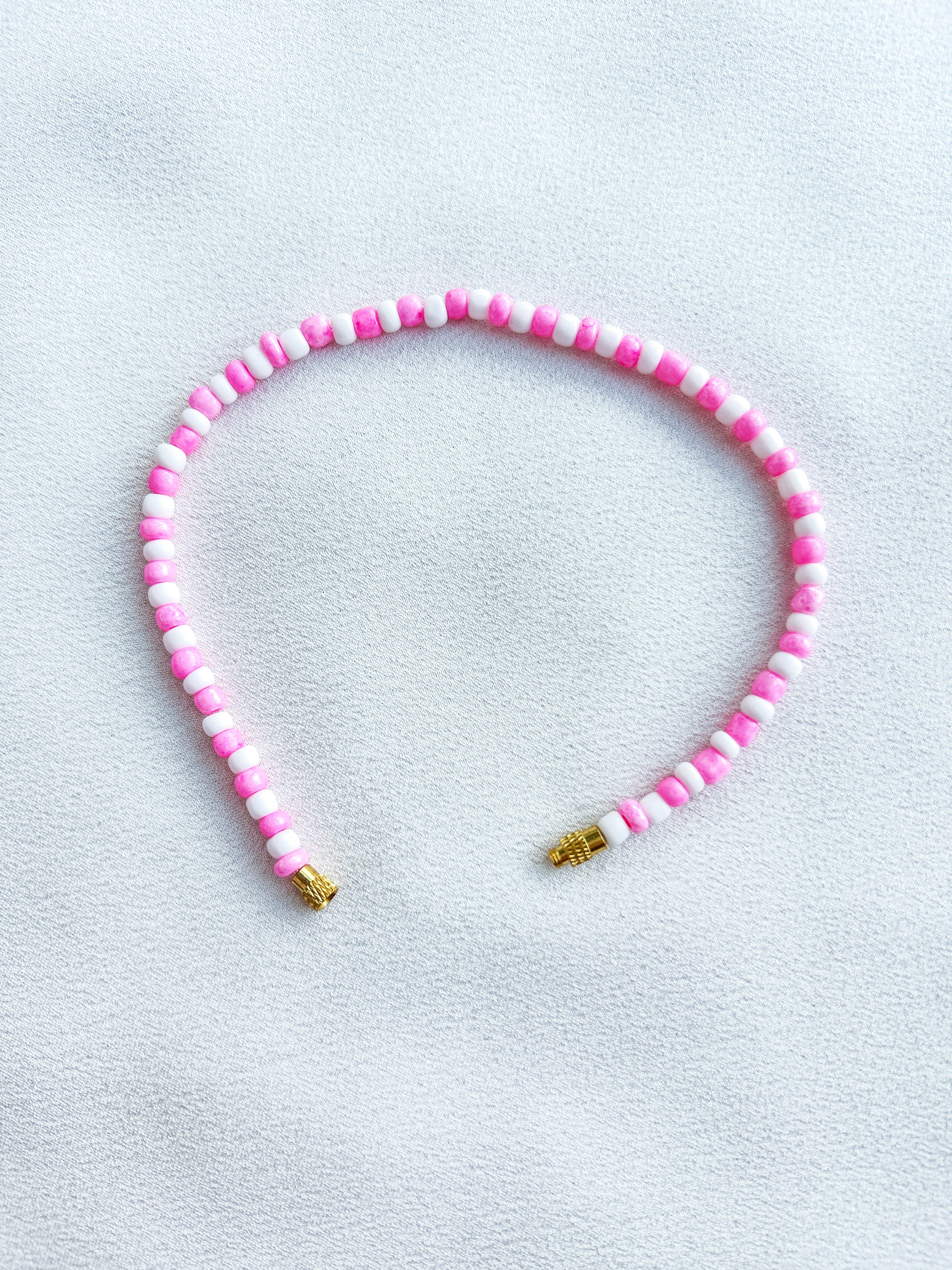 [THE TWO] Anklet/Bracelet: White/Pink [Large Beads]