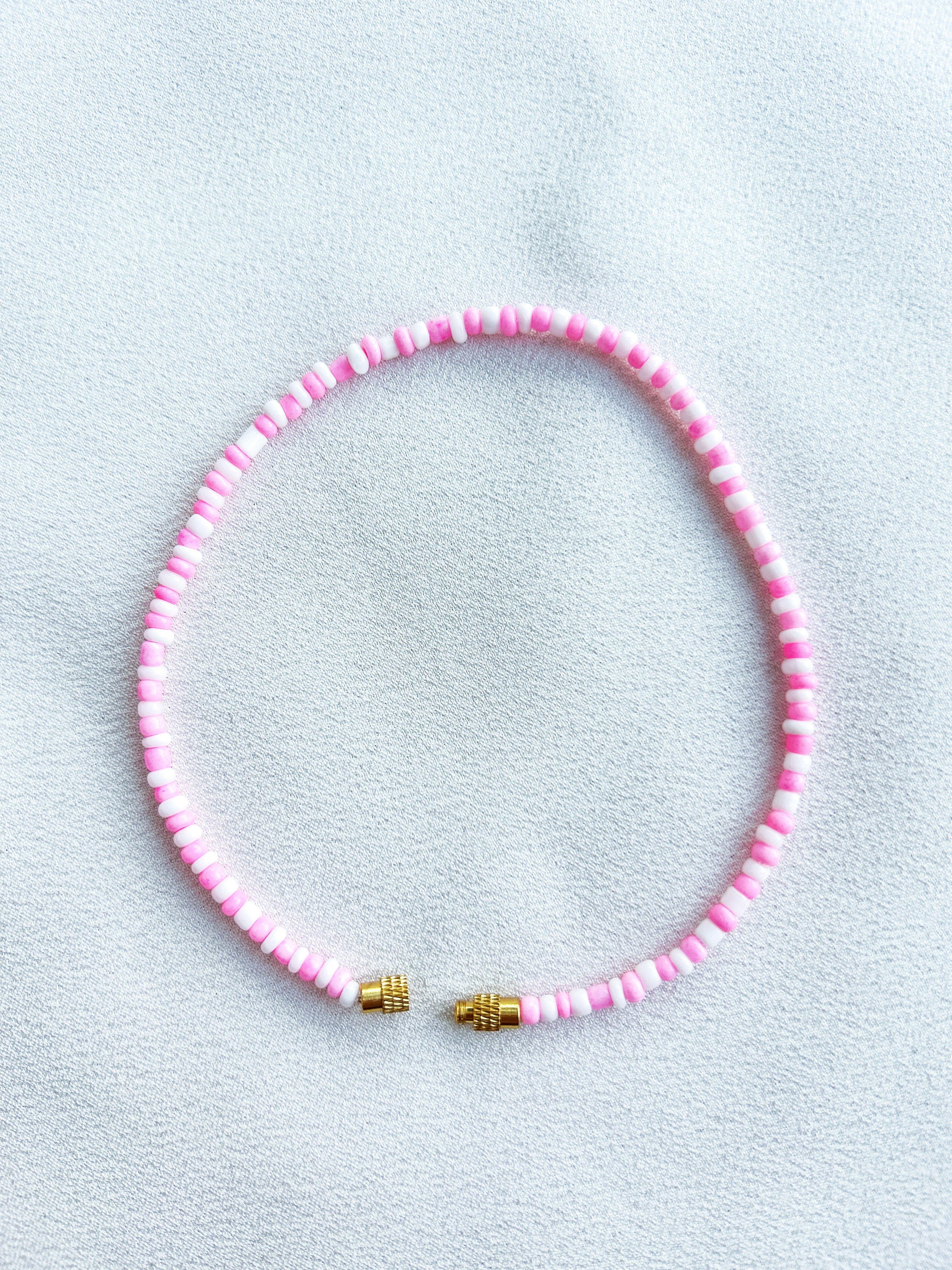 [THE TWO] Anklet/Bracelet: White/Pink [Small Beads]