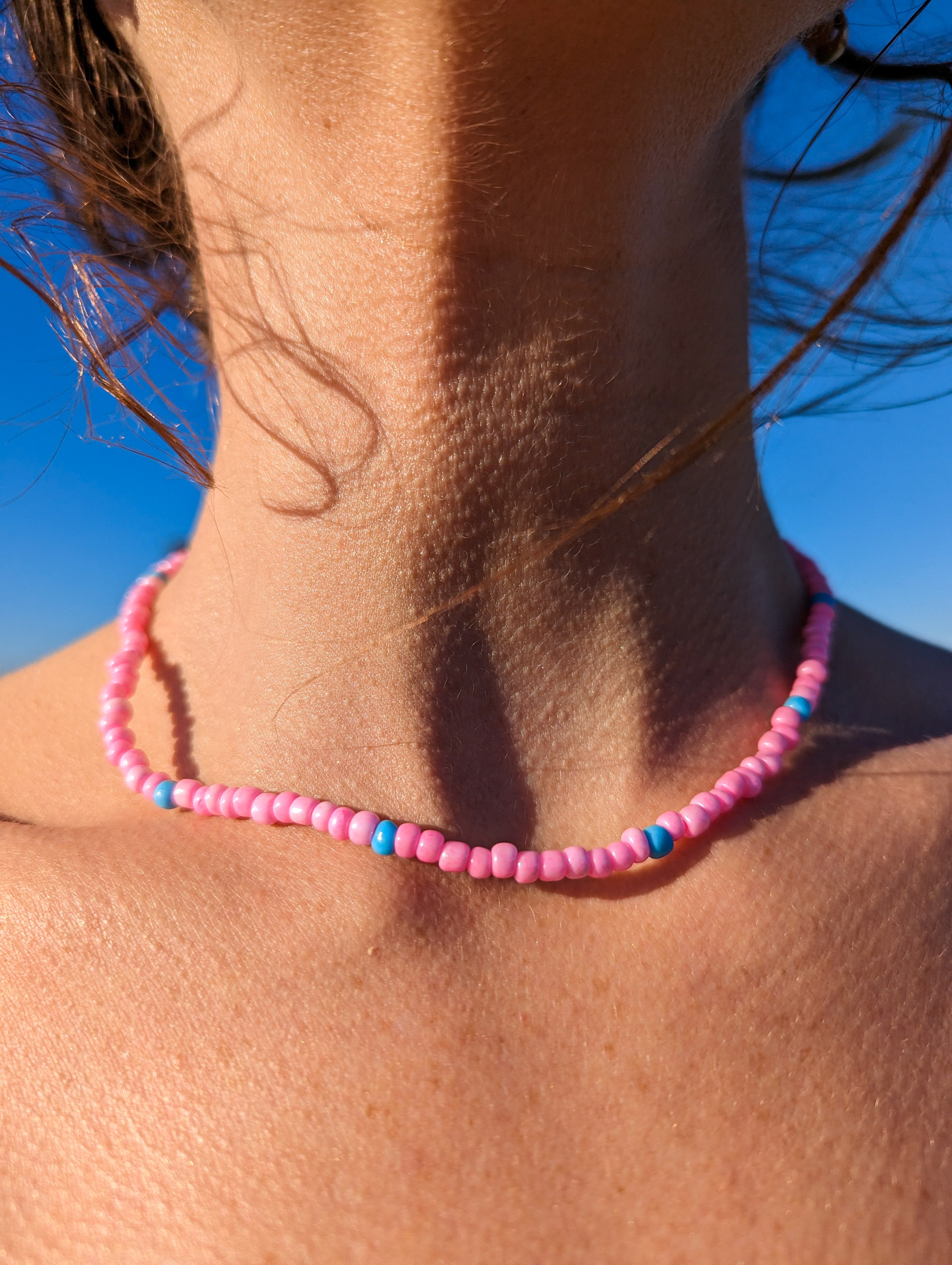 [THE ELEVEN] Necklace: Pink/Blue [Large Beads]