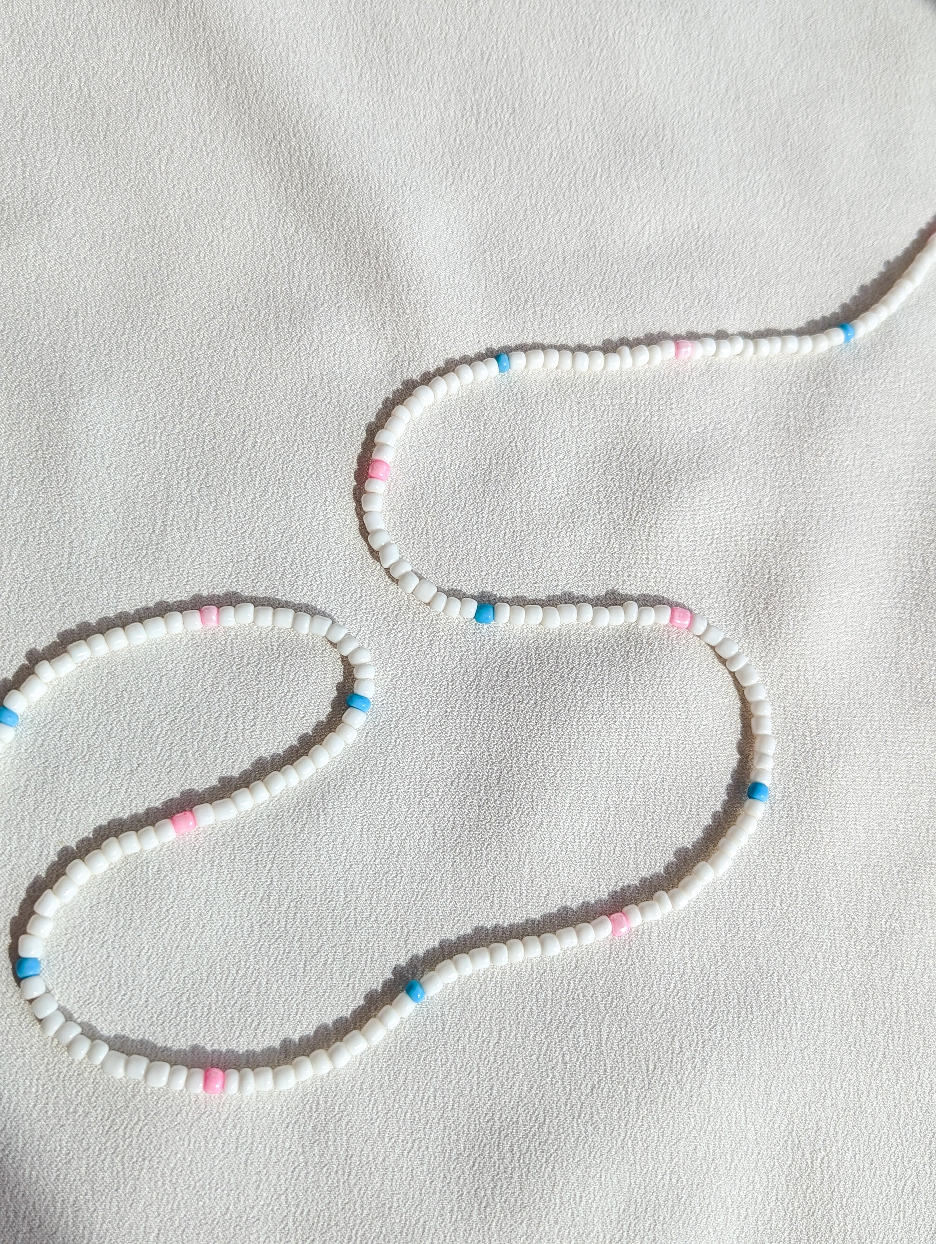 [THE ELEVEN] Belly Chain: White/Pink + Blue [Large Beads]