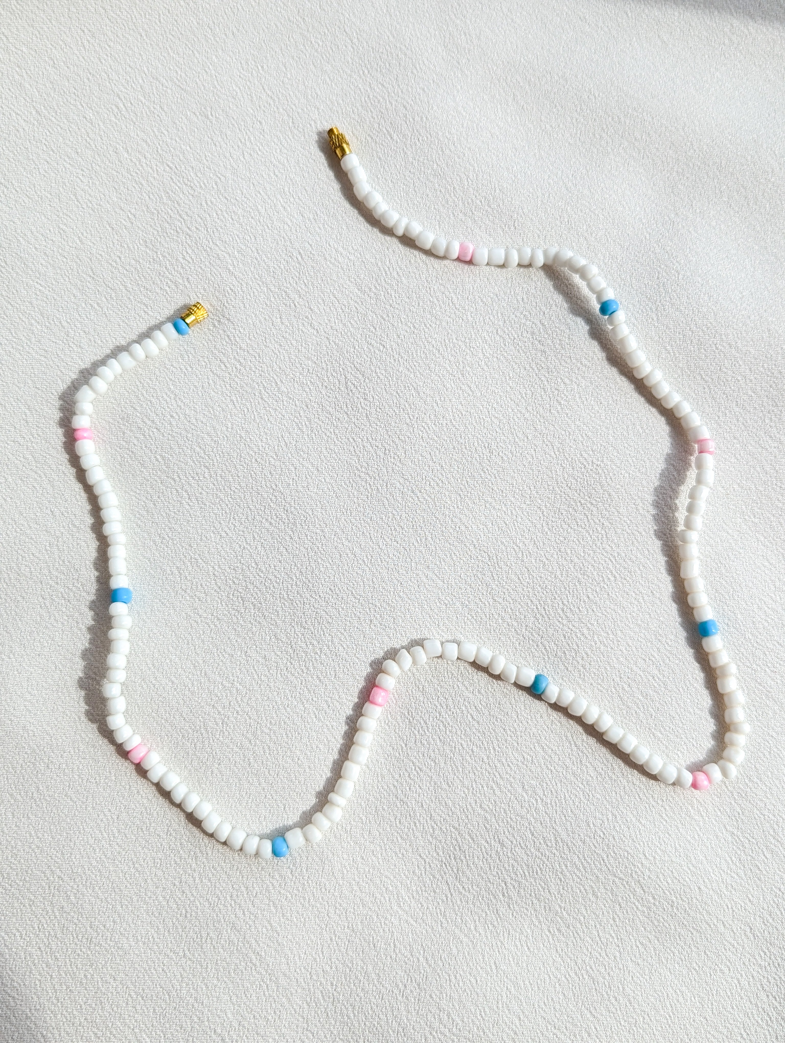[THE ELEVEN] Necklace: White/Blue + Pink [Large Beads]