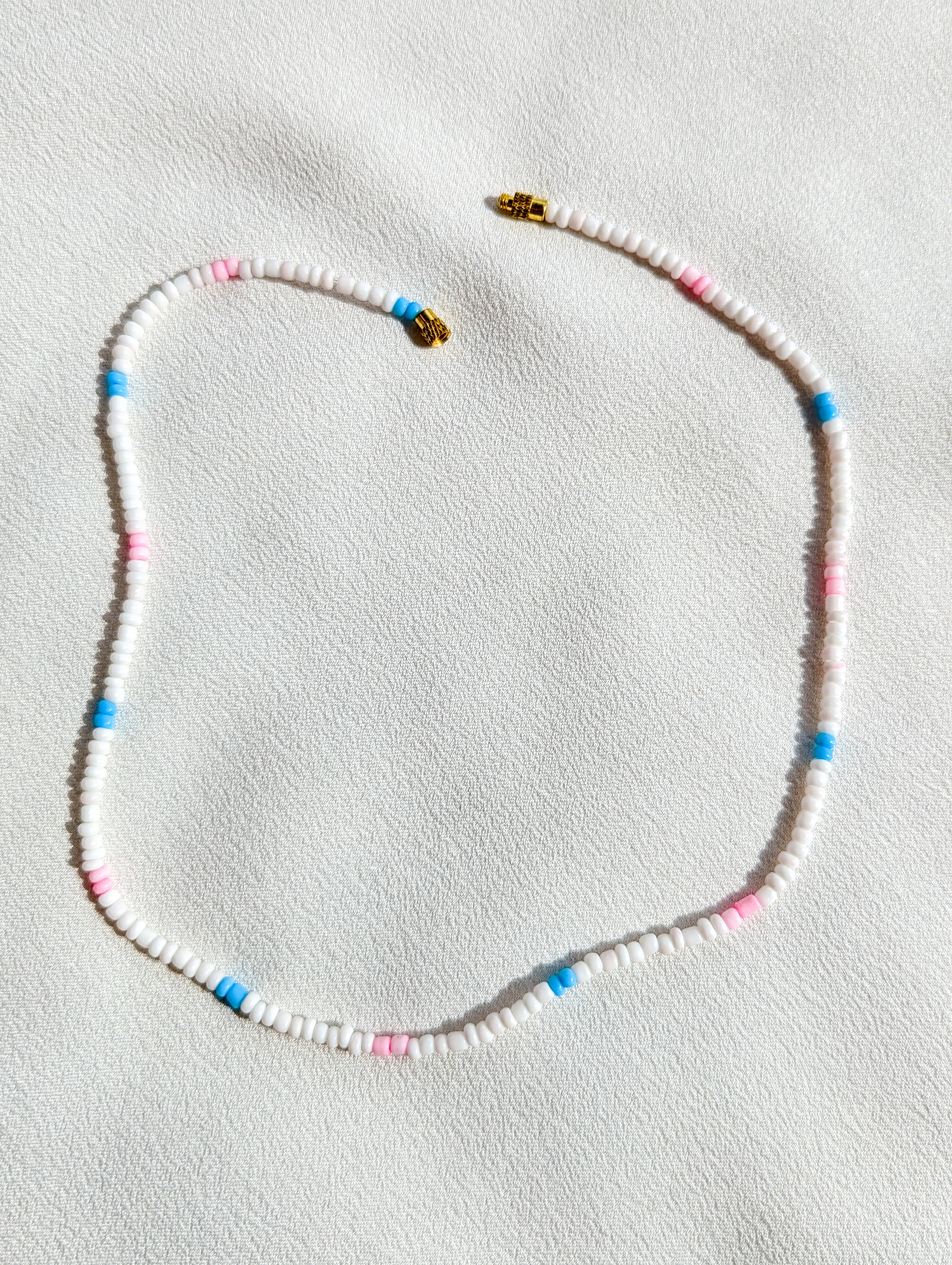 [THE ELEVEN] Necklace: White/Blue + Pink [Small Beads]