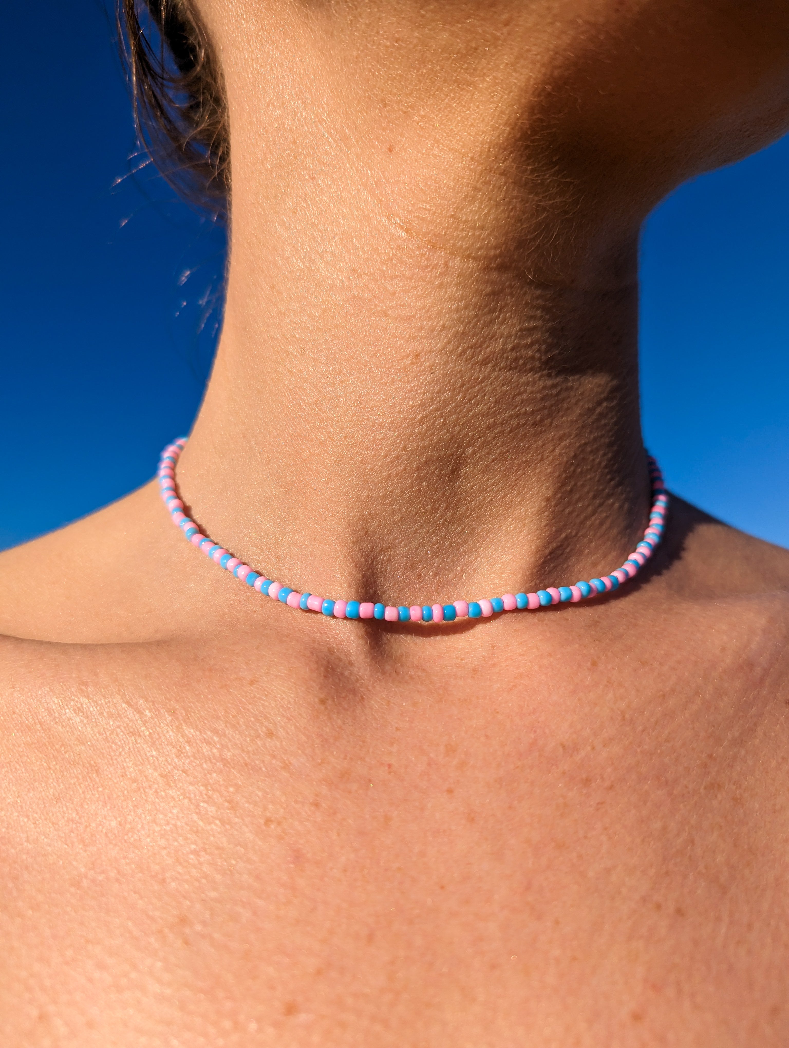 [THE TWO] Necklace: Pink/Blue [Small Beads]