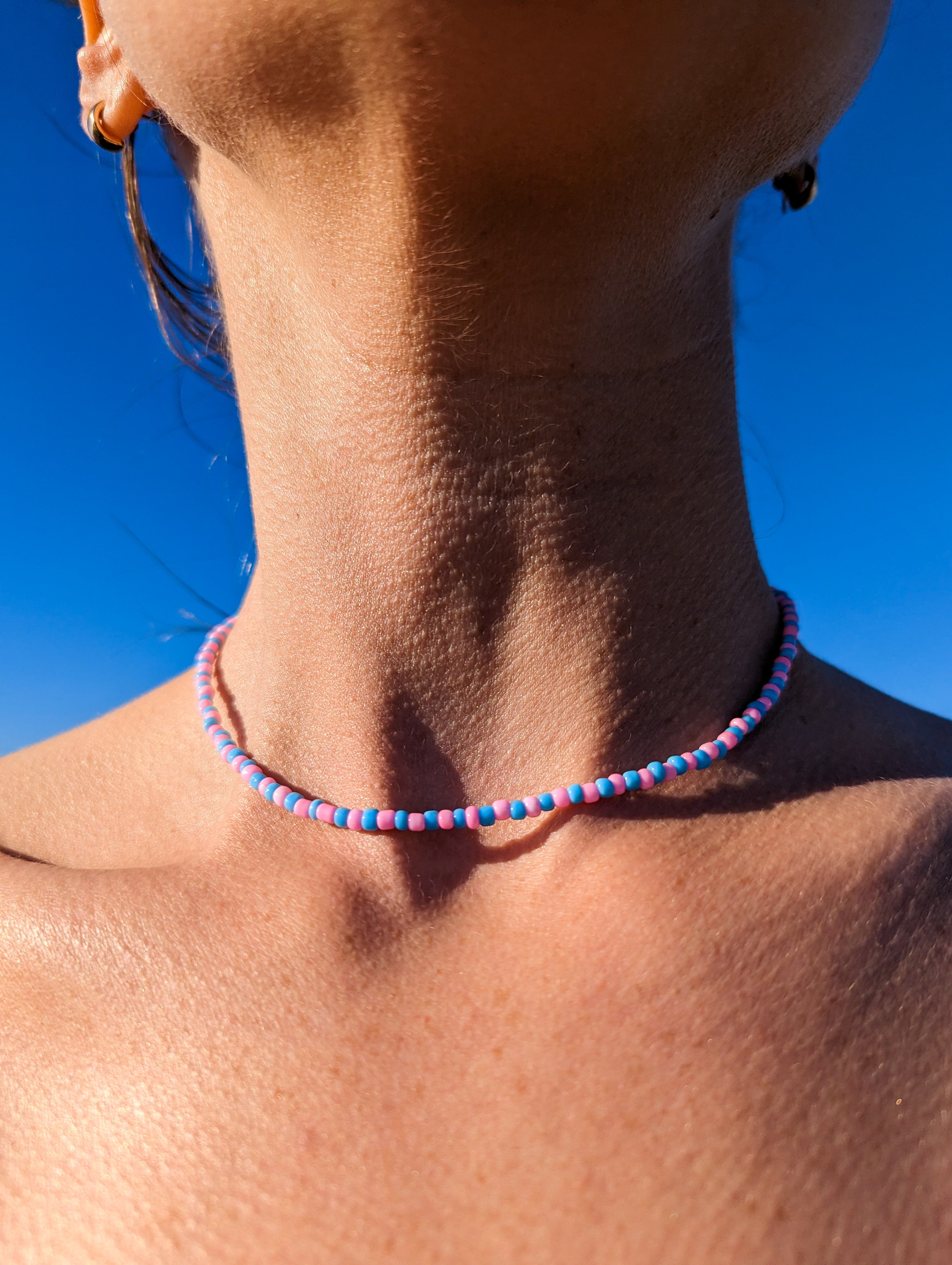 [THE TWO] Necklace: Pink/Blue [Small Beads]