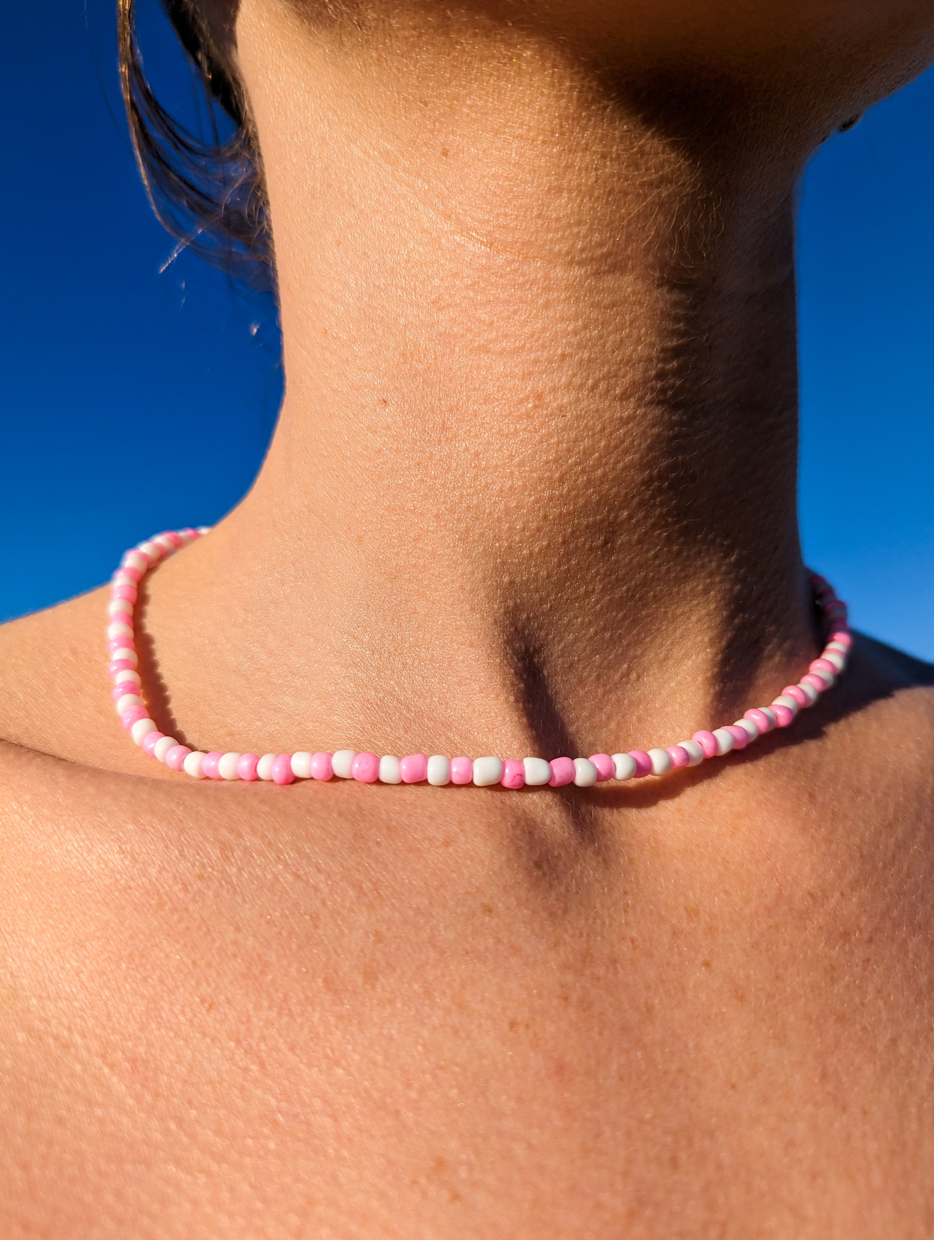[THE TWO] Necklace: Pink/White [Large Beads]