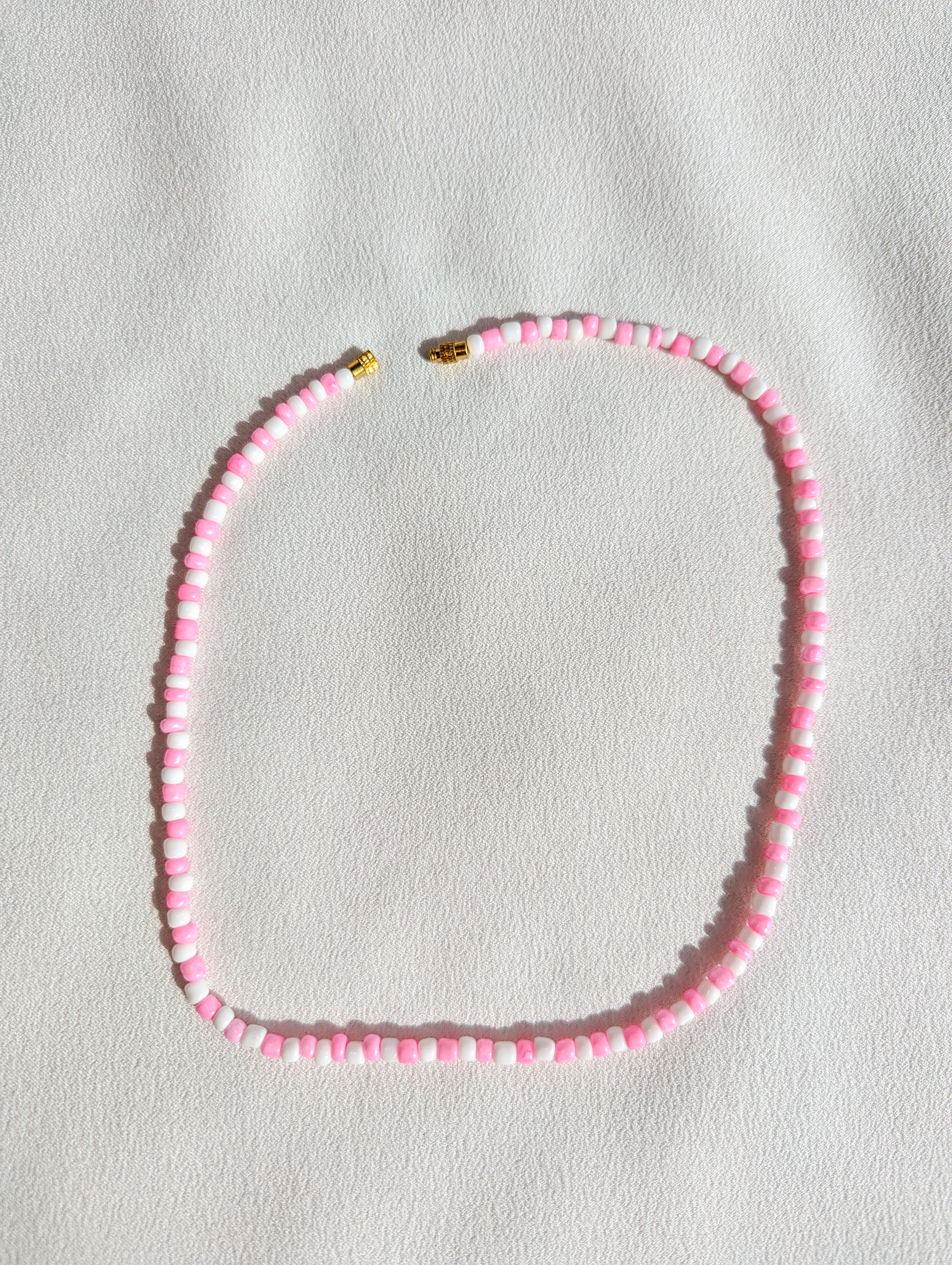 [THE TWO] Necklace: Pink/White [Small Beads]
